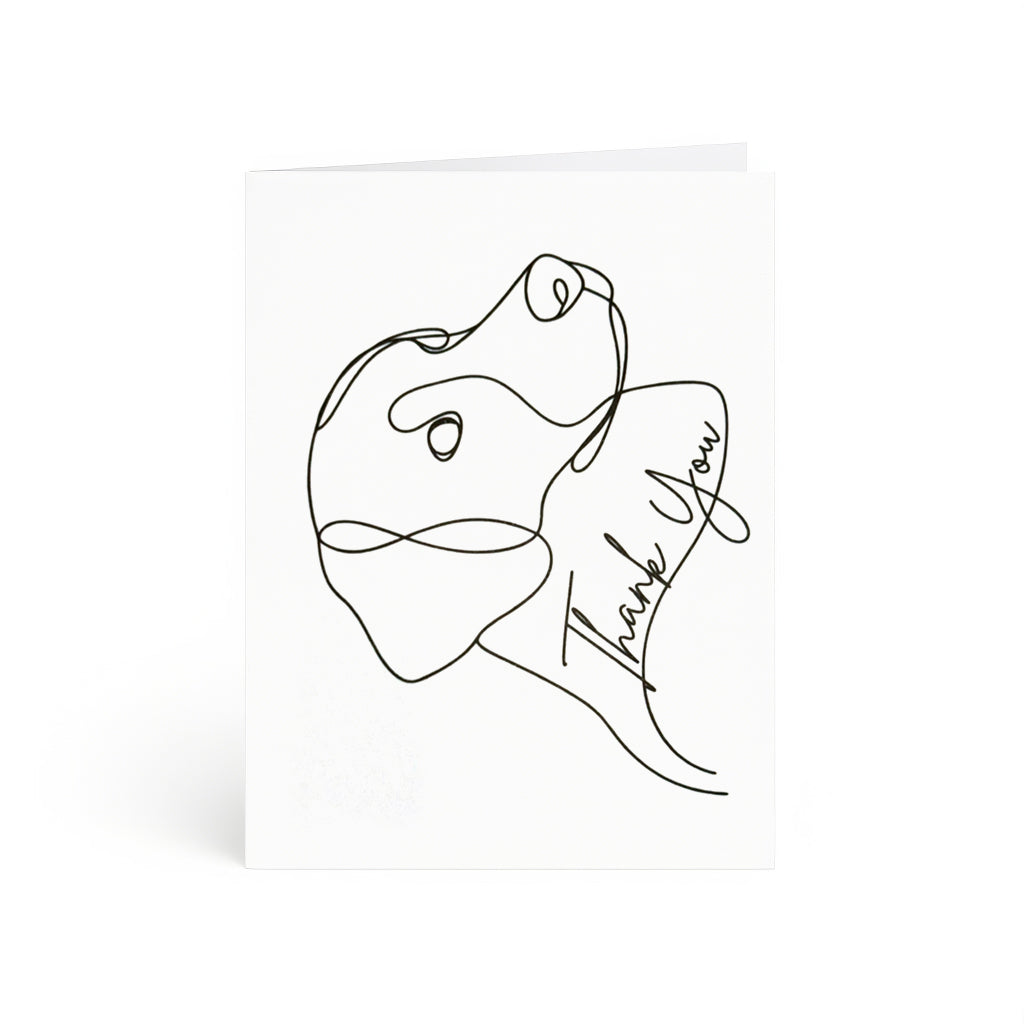 One-line illustration of dog’s profile with flowing Thank You