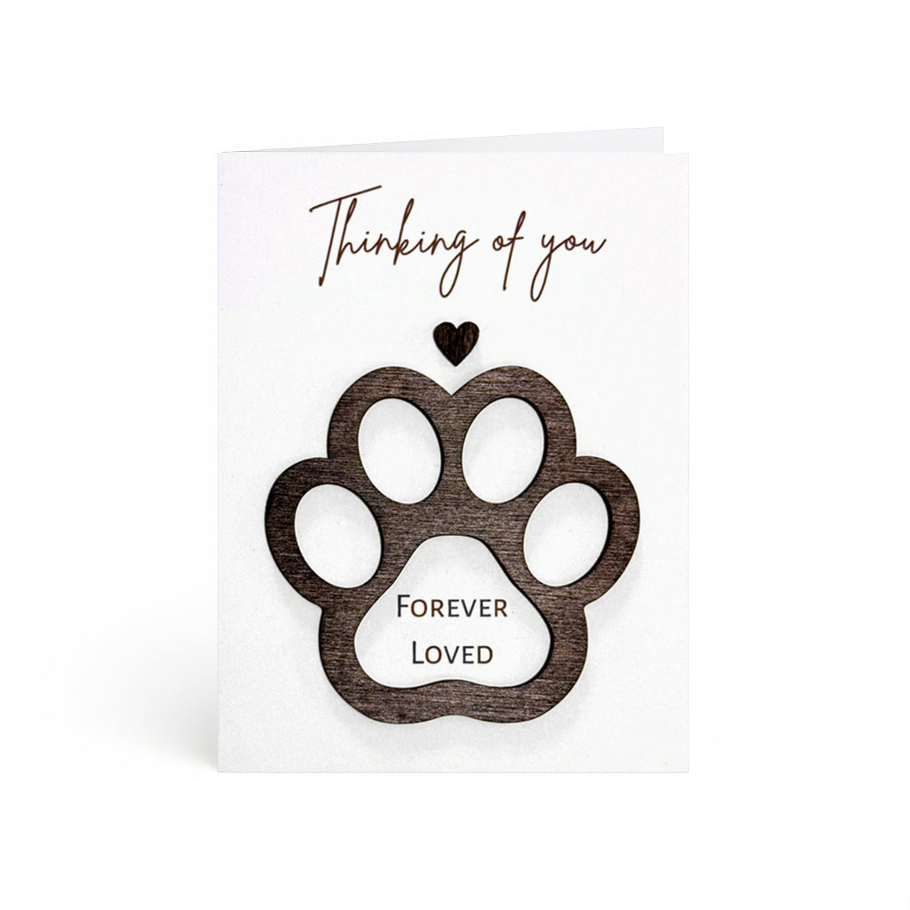 3D wooden paw cutout memorial card with Thinking of You message