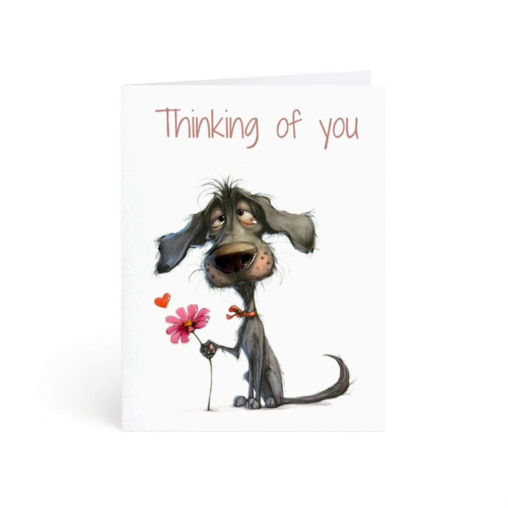 Irresistibly sweet cartoon dog with floppy ears and a flower