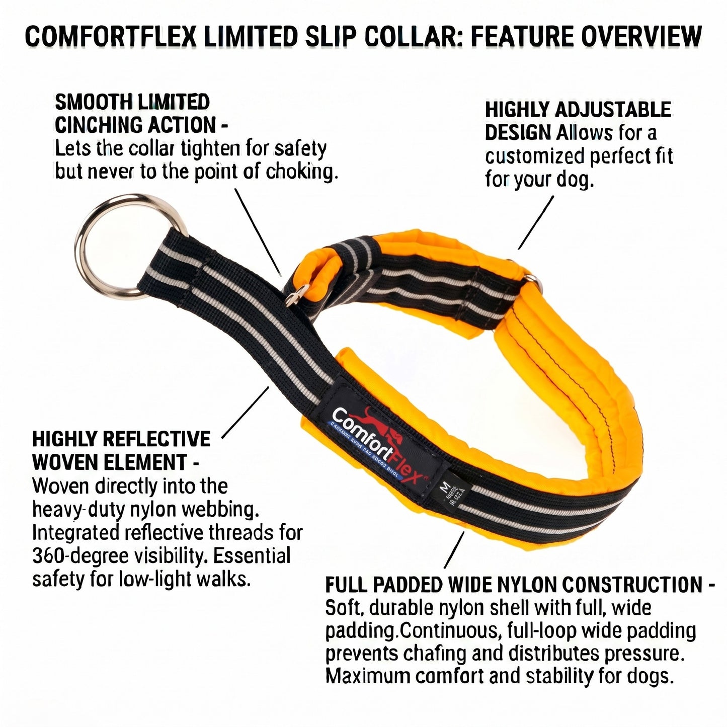 ComfortFlex Limited-Slip Martingale Dog Collar – Padded, Reflective